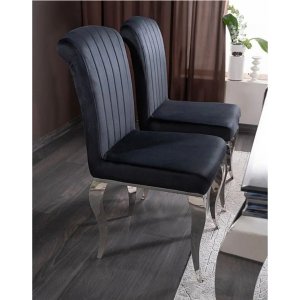 Matstol svart sammet med kromade ben