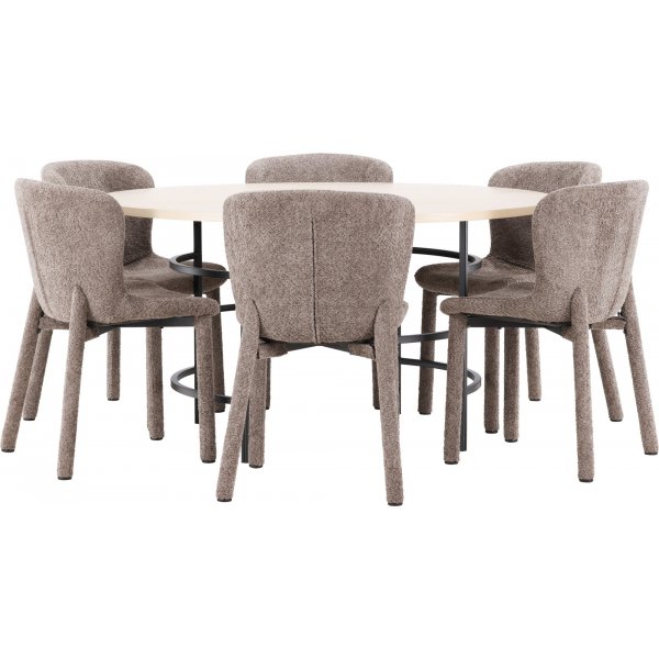 Matbord Copenhagen med 6 st Astoria stolar - Brun/svart/whitewash + 4.00 x Möbeltassar Matbord Copenhagen med 6 st Astoria stolar - Brun/svart/whitewash + 4.00 x Möbeltassar