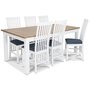 Skagen matgrupp - 180 cm Bord inklusive 6 st Herrgrd Vind stolar med bl sits - Vit/Ekbets