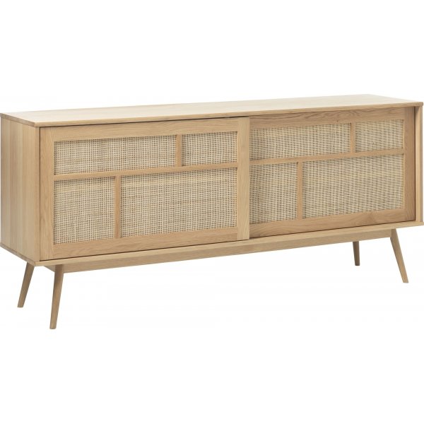 Buffet Yuma en chêne huilé avec détails en rotin, portes coulissantes Buffet Yuma en chêne huilé avec détails en rotin, portes coulissantes
