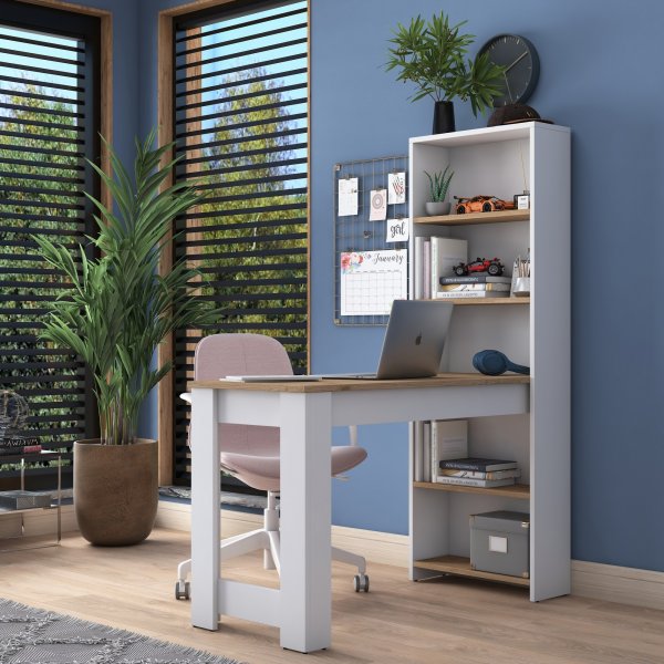 Hanna skrivbord 6, 120 x 54 cm - Vit/valnt
