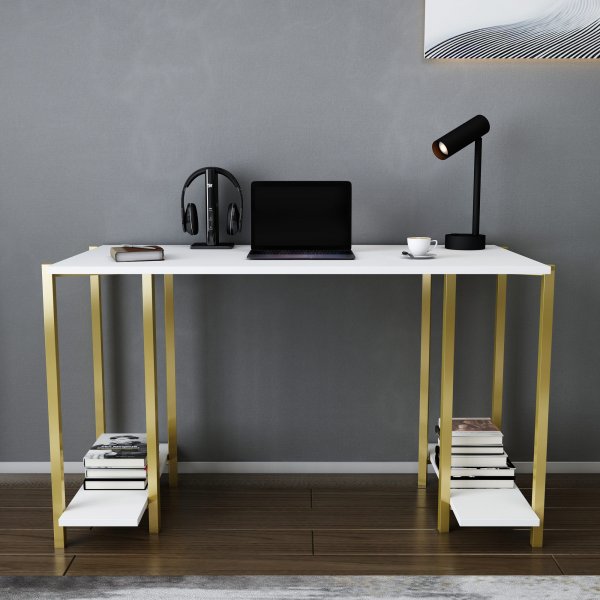 Academy skrivbord 125,2 x 60 cm - Guld/vit