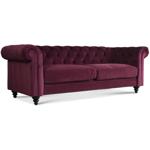 Royal Chesterfield 3-sits soffa Bordeaux sammet Royal Chesterfield 3-sits soffa Bordeaux sammet