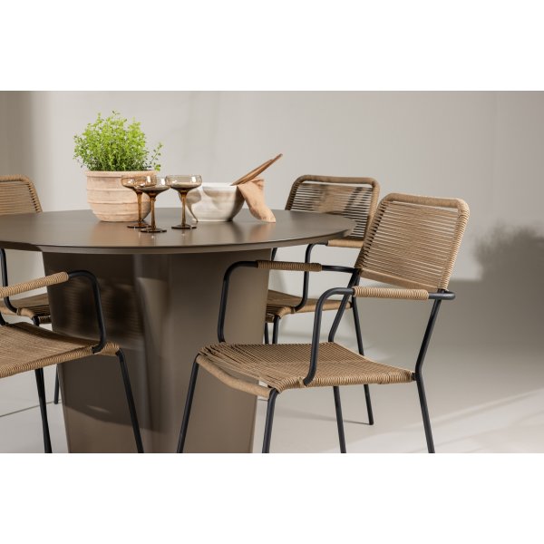 Santa Fe rund matgrupp med 4 st Lindos stolar - Brun/svart + 3.00 x Mbeltassar