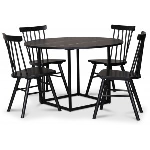 Sintorp matgrupp, runt matbord Ø115 cm inkl 4 st Orust pinnstolar - Svart marmor (Laminat) Sintorp matgrupp, runt matbord Ø115 cm inkl 4 st Orust pinnstolar - Svart marmor (Laminat)