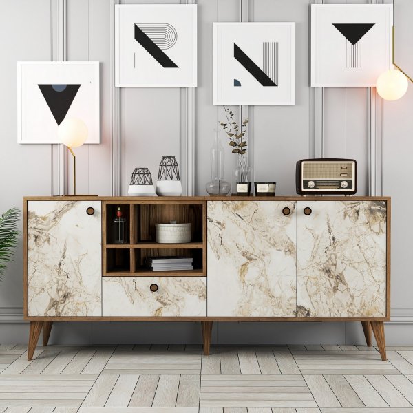 Nappa dressoir - Wit marmer/notenhout Nappa dressoir - Wit marmer/notenhout