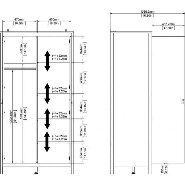 Armoire Madrid à 2 portes - Noir Armoire Madrid à 2 portes - Noir