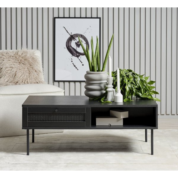 Table basse noire avec tiroir Menu 110x60 cm Table basse noire avec tiroir Menu 110x60 cm