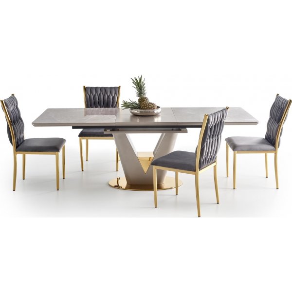 Table à manger Valentino 160-220 x 90 cm - Marbre gris/gris clair/or Table à manger Valentino 160-220 x 90 cm - Marbre gris/gris clair/or