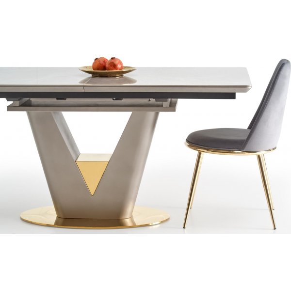Table à manger Valentino 160-220 x 90 cm - Marbre gris/gris clair/or Table à manger Valentino 160-220 x 90 cm - Marbre gris/gris clair/or