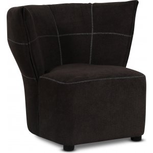 Mullsjö fåtölj i mörkbrunt tyg + Möbeltassar Mullsjö fåtölj i mörkbrunt tyg + Möbeltassar