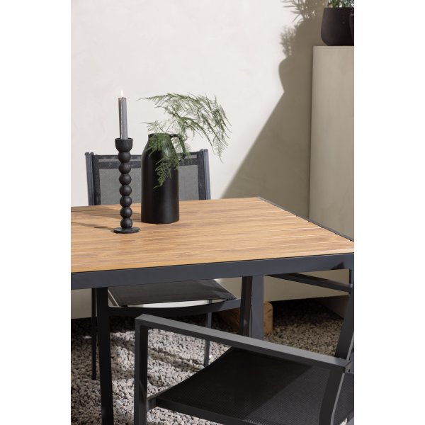 Chania matgrupp; 6 st stolar med bord 205 x 90 cm - Svart/natur Chania matgrupp; 6 st stolar med bord 205 x 90 cm - Svart/natur