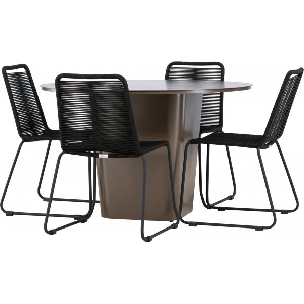 Santa Fe rund matgrupp med 4 st Lindos stolar - Brun/svart