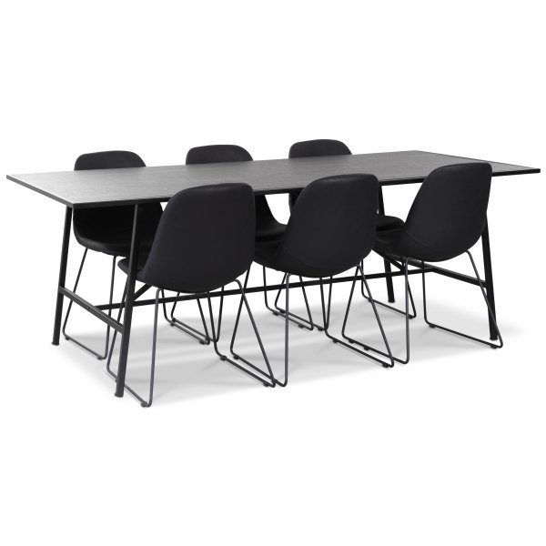 Toscana matgrupp: 206 cm bord + 6 st Atlantic Sled stolar svart PU Toscana matgrupp: 206 cm bord + 6 st Atlantic Sled stolar svart PU