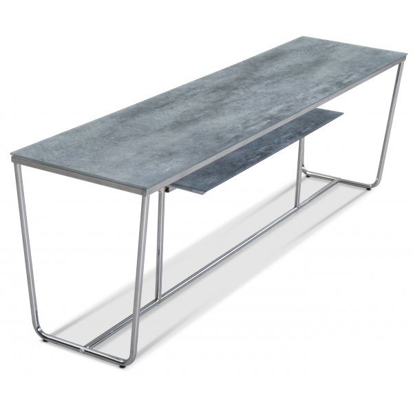 Stella TV-bänk - Grått marmorerat glas / Kromat underrede Stella TV-bänk - Grått marmorerat glas / Kromat underrede