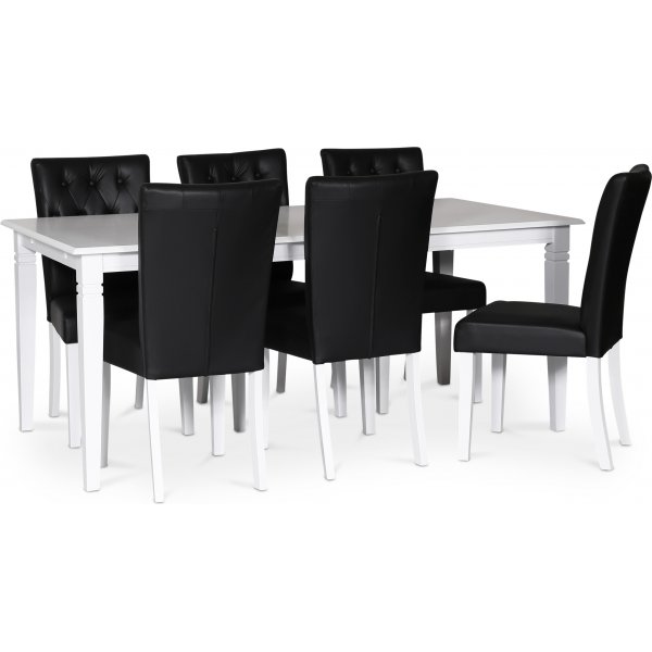 Sandhamn matgrupp; 180x95 cm bord med 6 st Crocket matstolar i svart PU