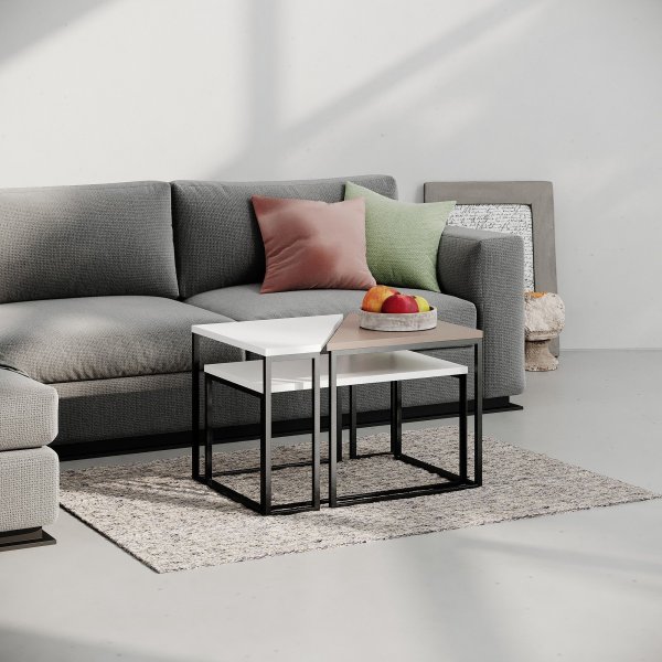 Oladin soffbord 64 x 45 cm - Vit/ljus mocka