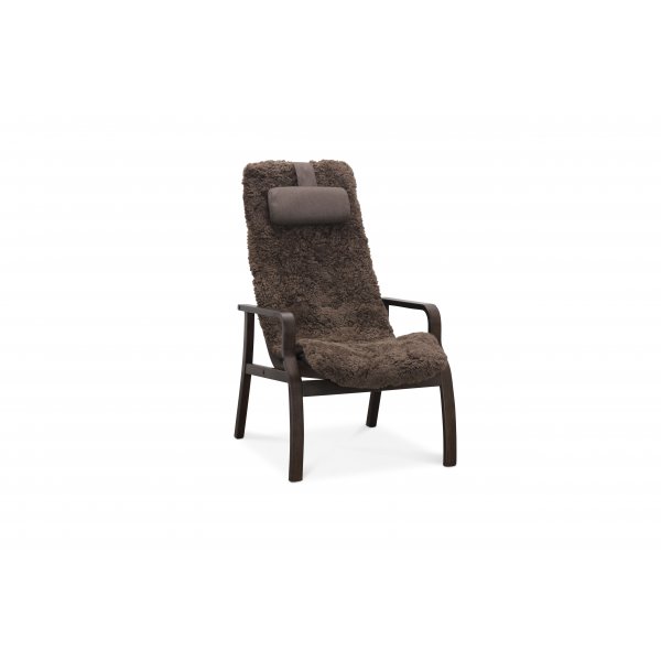 Frank fårskinnsfåtölj med fotpall brun/ek Frank fårskinnsfåtölj med fotpall brun/ek