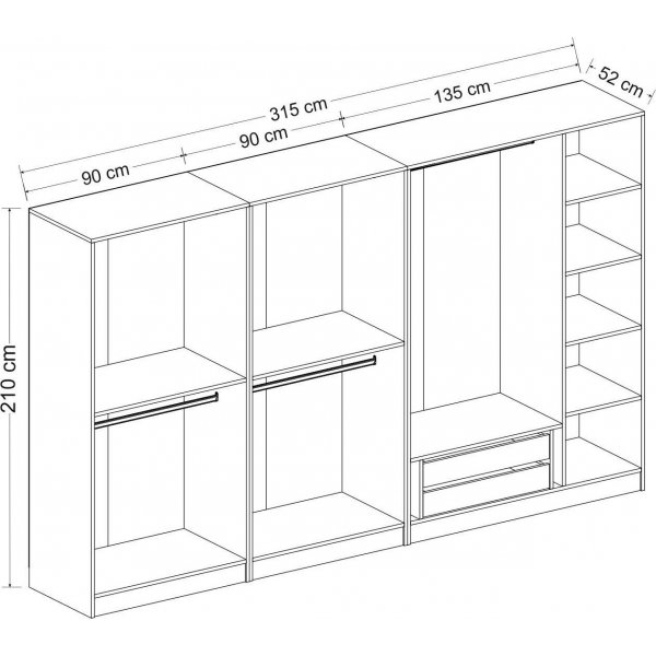 Cavolo kledingkast 315x52x210 cm, variant A - Bruin Cavolo kledingkast 315x52x210 cm, variant A - Bruin