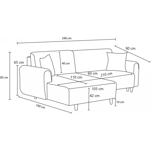 Canapé lit Mane gauche - Gris Canapé lit Mane gauche - Gris