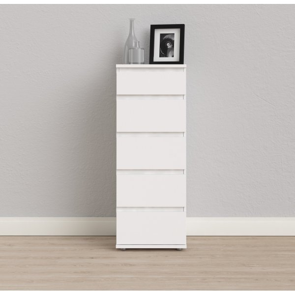 Nova slank dressoir met 5 laden - Wit + Meubelpoten Nova slank dressoir met 5 laden - Wit + Meubelpoten