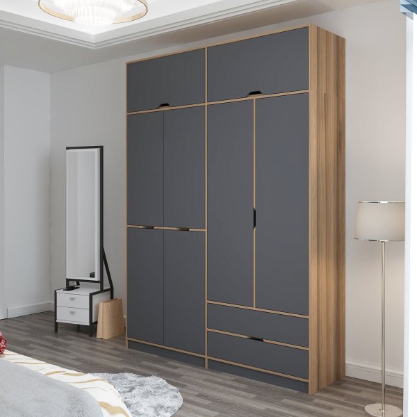 Armoire Elina 185 x 52 x 253 cm - Anthracite/marron Armoire Elina 185 x 52 x 253 cm - Anthracite/marron