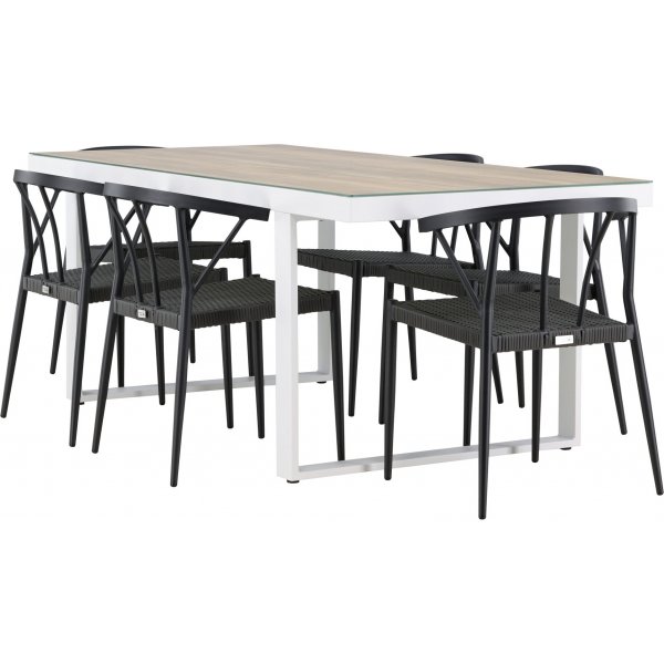 Merlo rektangulär matgrupp med 6 st Stins stolar - Svart/vit + 4.00 x Möbeltassar Merlo rektangulär matgrupp med 6 st Stins stolar - Svart/vit + 4.00 x Möbeltassar