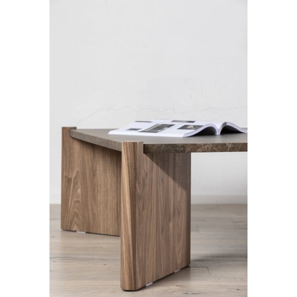 Soffbord Rogaland 100 x 100 cm - Brunt trä med brun marmor look Soffbord Rogaland 100 x 100 cm - Brunt trä med brun marmor look