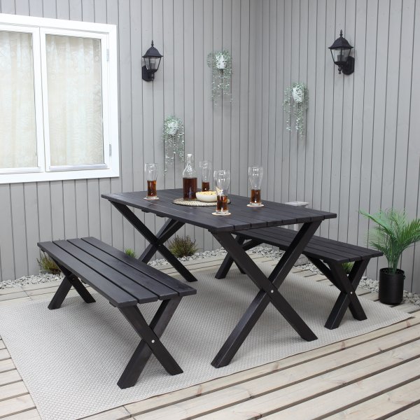 Table de groupe d'extrieur Scottsdale 150 cm avec 2 bancs - Noir