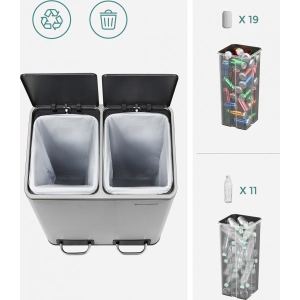 Poubelle Daloa 35 l - Argent/noir