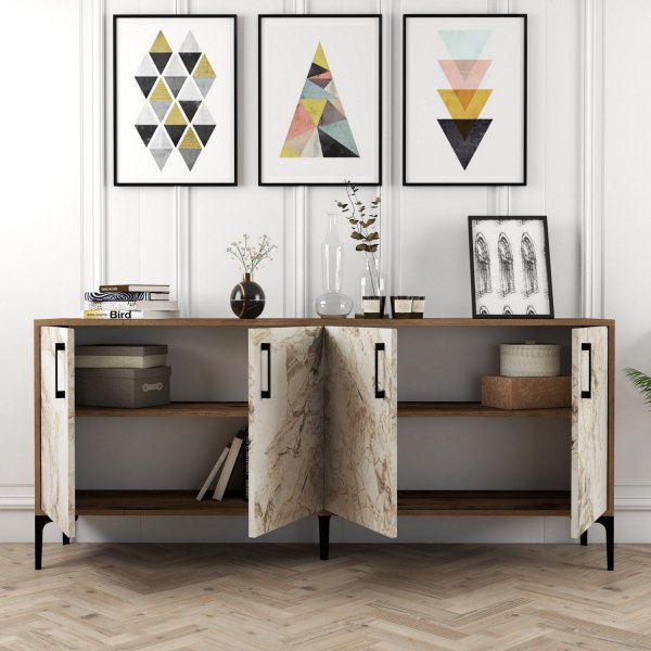 Buffet Kyiv 180 cm - Noyer/marbre blanc Buffet Kyiv 180 cm - Noyer/marbre blanc