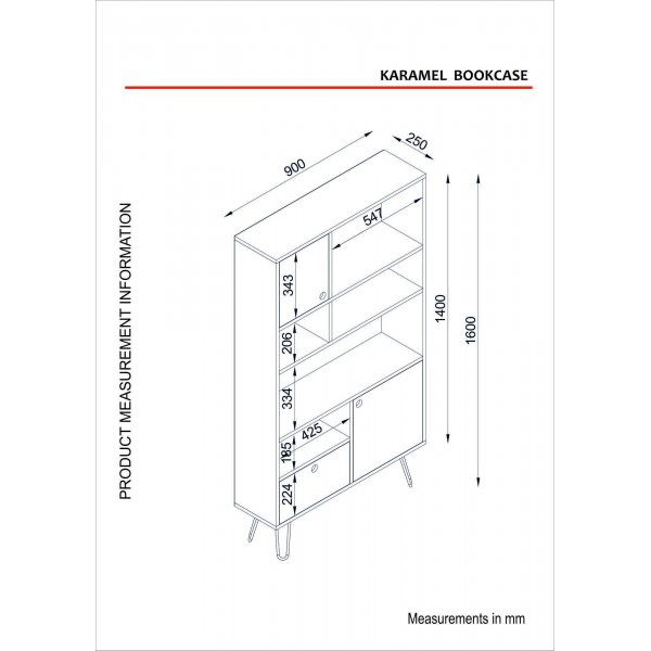 Karamel bokhylla - Valnöt/antracit/vit Karamel bokhylla - Valnöt/antracit/vit