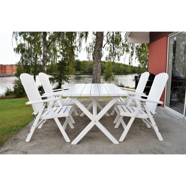 Table de groupe d'extérieur Scottsdale 150 cm avec 4 chaises de position Kungshamn - Blanc Table de groupe d'extérieur Scottsdale 150 cm avec 4 chaises de position Kungshamn - Blanc