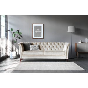 Soffa 3-sits Chesterfield beige - Milton + Textilrengöring för möbler Soffa 3-sits Chesterfield beige - Milton + Textilrengöring för möbler