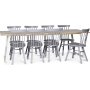 Edge matgrupp; Matbord i vit HPL 240x90 cm med 8 st gra Orust pinnstolar