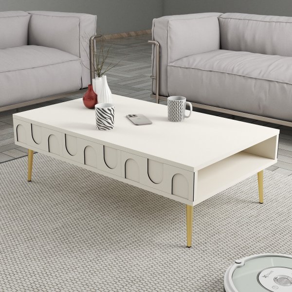 Table basse Lyon 105 x 60 cm - Crème/doré Table basse Lyon 105 x 60 cm - Crème/doré