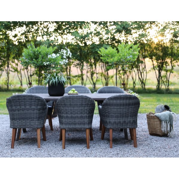 Groupe de restauration en plein air d\\\'Oxford; table beige 220 cm avec 6 fauteuils Valetta rotin artificiel gris Groupe de restauration en plein air d\\\'Oxford; table beige 220 cm avec 6 fauteuils Valetta rotin artificiel gris