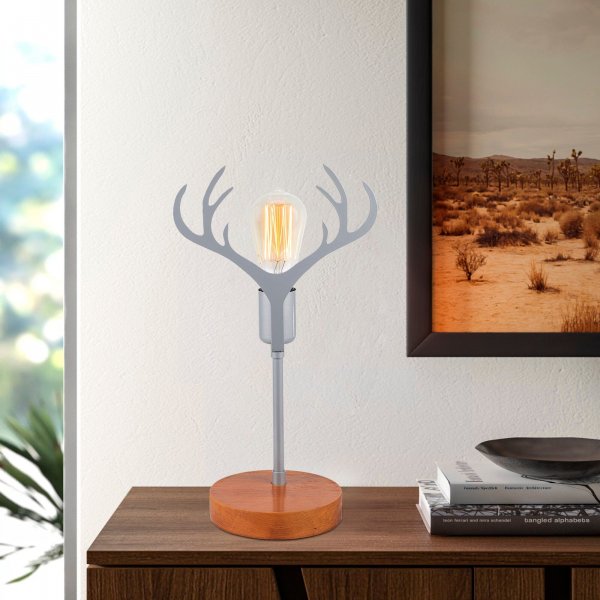 Antler bordslampa - Valnt/silver
