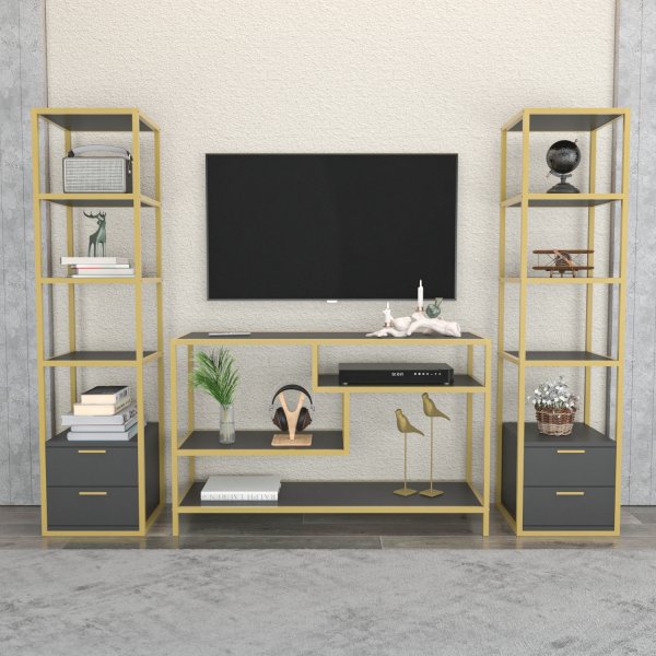 Robbins TV-bänk med hyllor - Guld/antracit Robbins TV-bänk med hyllor - Guld/antracit