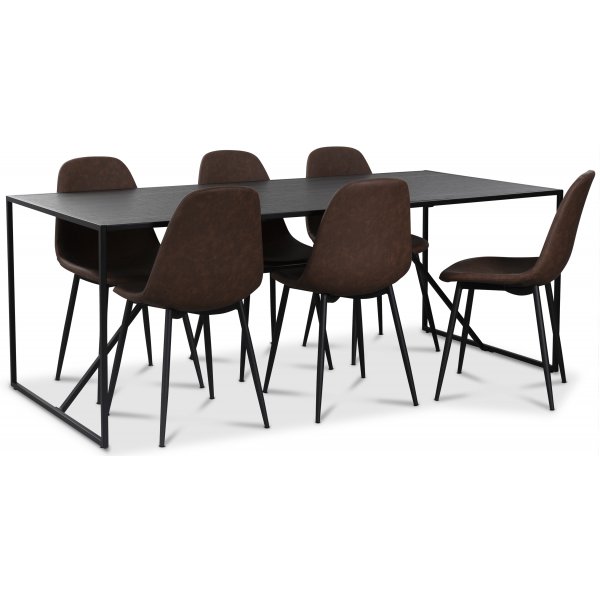Atlantic matgrupp: Lazio bord + 6 st Atlantic Empire stolar brown PU