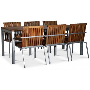 Alva utematgrupp med 6 stolar och bord 190x90 cm - Teak / Galvaniserat stl