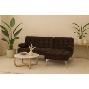 Bäddsoffa med divan brun sammet 198 cm Bäddsoffa med divan brun sammet 198 cm