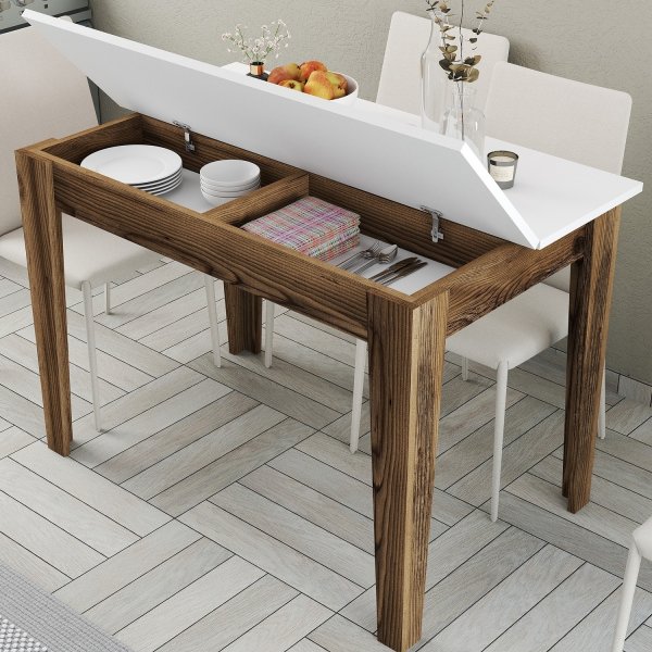 Table à manger Kyiv 110 x 72 cm - Blanc/noyer Table à manger Kyiv 110 x 72 cm - Blanc/noyer