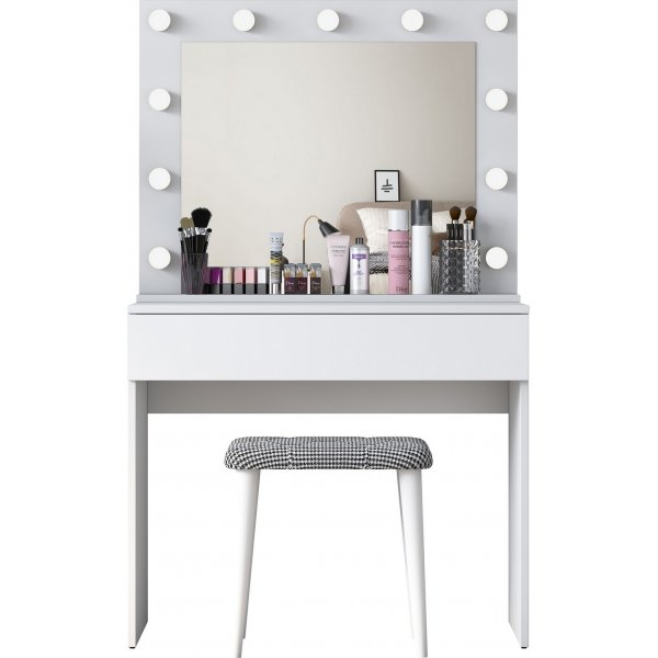 Bijou sminkbord med spegel och pall 21 - 90 x 45 cm - Vit Bijou sminkbord med spegel och pall 21 - 90 x 45 cm - Vit