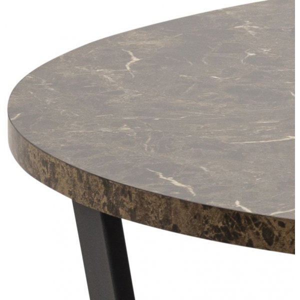 Matbord runt 110 cm brun marmorfaner med svarta ben