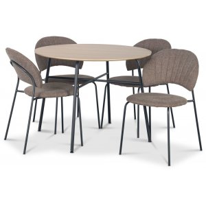 Tofta matgrupp Ų100 cm bord i ljust trä + 4 st Hogrän brun stolar