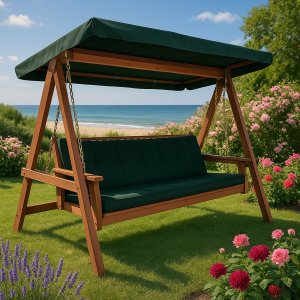 F�llbar hammock i tr� med gr�nt tak