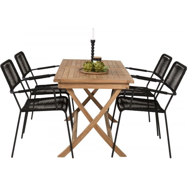 Kenya utematgrupp med 4 st Lindos stolar - Svart/Teak Kenya utematgrupp med 4 st Lindos stolar - Svart/Teak