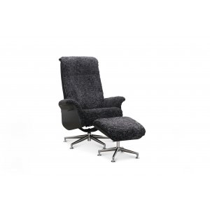 Reclinerfåtölj med fotpall i äkta fårskinn svart/mörkgrå - Ulla + Textilskydd för möbler Reclinerfåtölj med fotpall i äkta fårskinn svart/mörkgrå - Ulla + Textilskydd för möbler