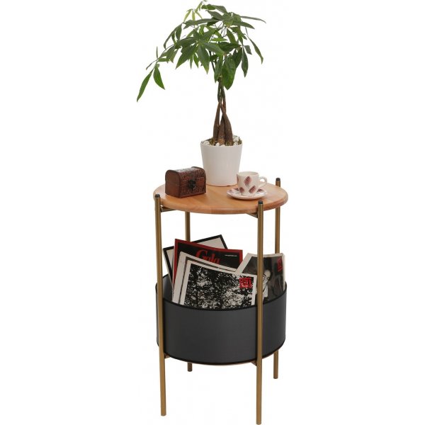 Pergo sidobord med korg Ø40 cm - Svart/ek Pergo sidobord med korg Ø40 cm - Svart/ek